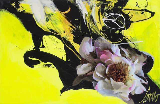 CRYSTAL-PLEXIGLASS PRINT "FLOWER ON YELLOW"