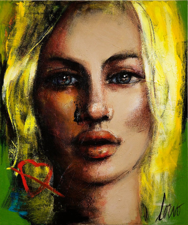 Crystal-Plexiglass Print "Face on Green with Red Heart"